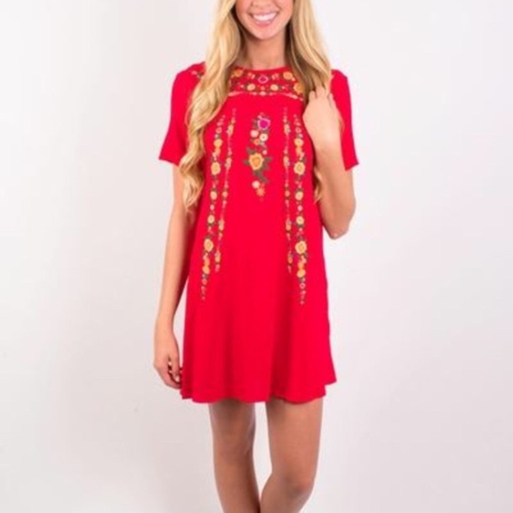 Umgee Embroidered Red Dress